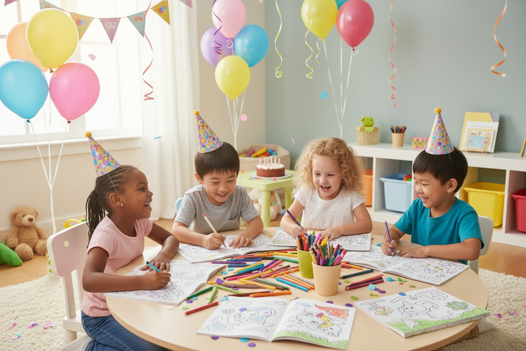 Kids coloring at party hero image